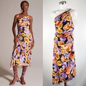Anthropologie Geisha Designs Asymmetrical Hem Midi Dress M